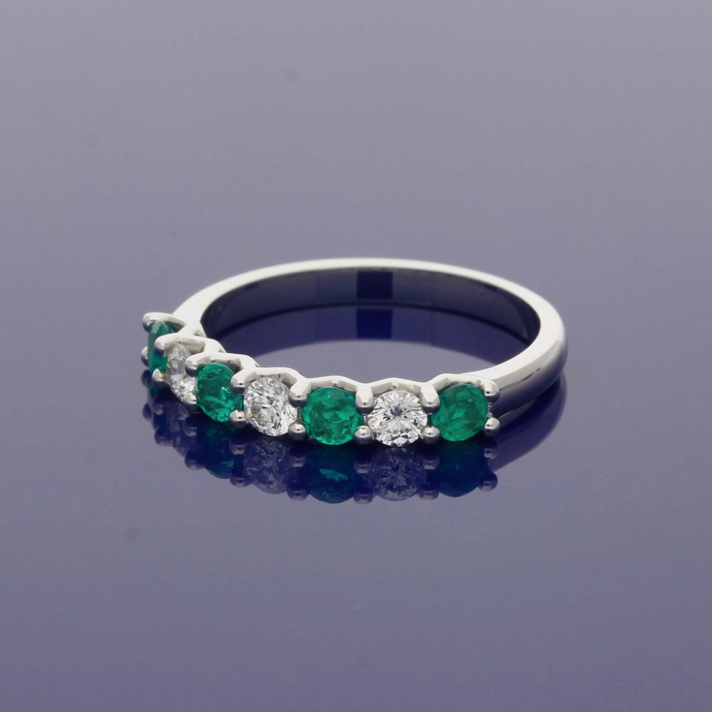 Platinum Emerald and Diamond 7 Stone Ring