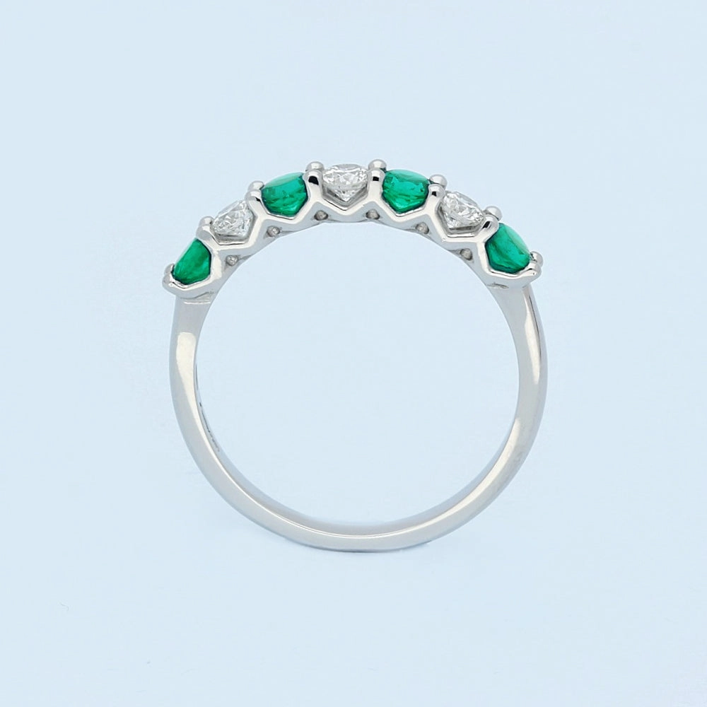 Platinum Emerald and Diamond 7 Stone Ring