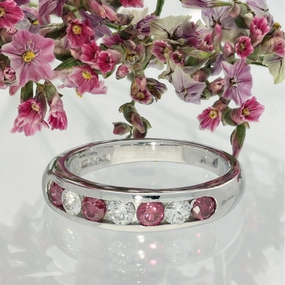Platinum Fancy Pink Diamond & White Diamond Half Eternity Ring