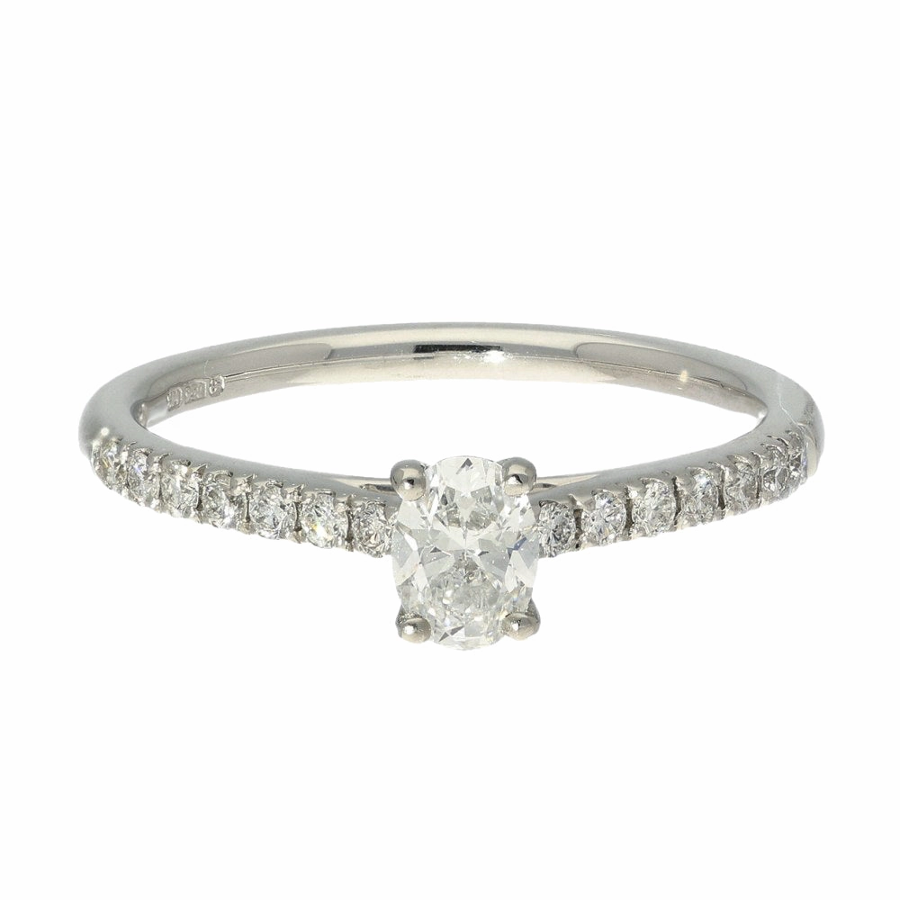 Platinum GIA Certificated 0.30ct Oval Diamond Solitaire Ring & Diamond Shoulders