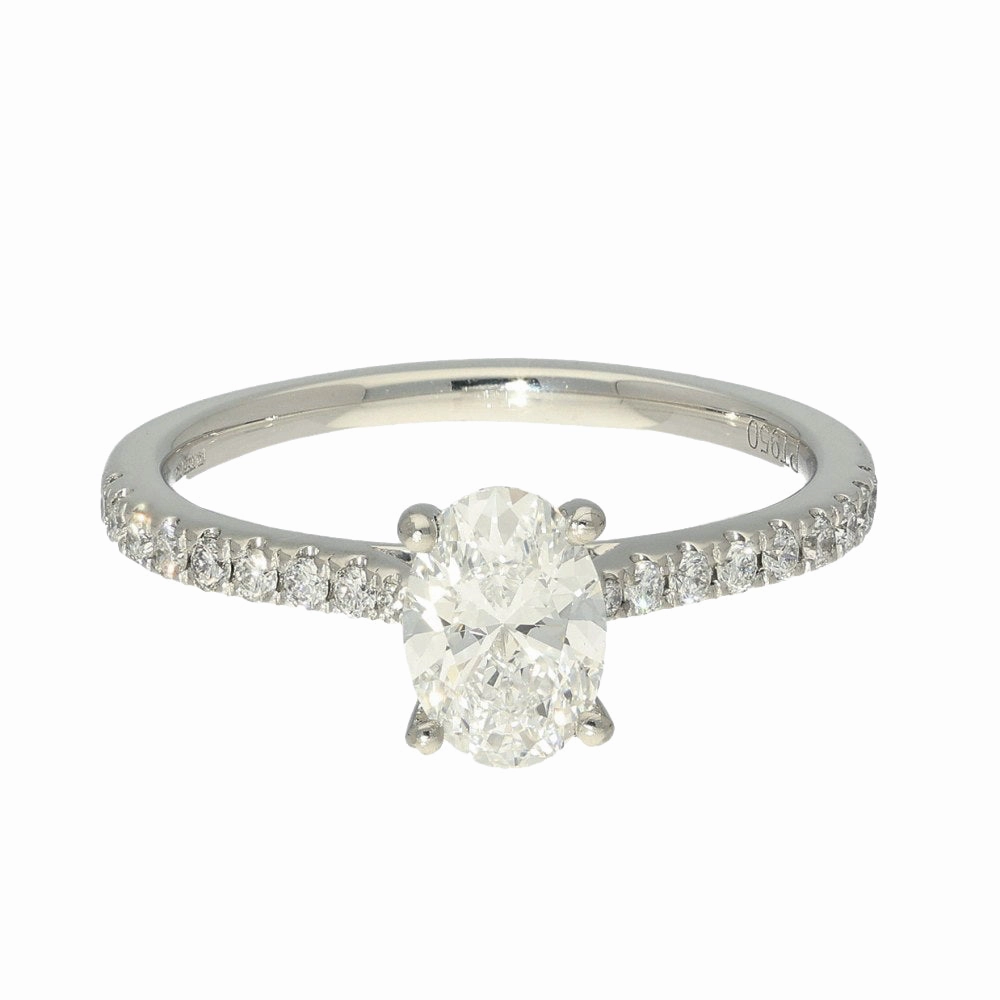 Platinum GIA Certificated 0.80ct Oval Diamond Solitaire Ring with Diamond Shoulders