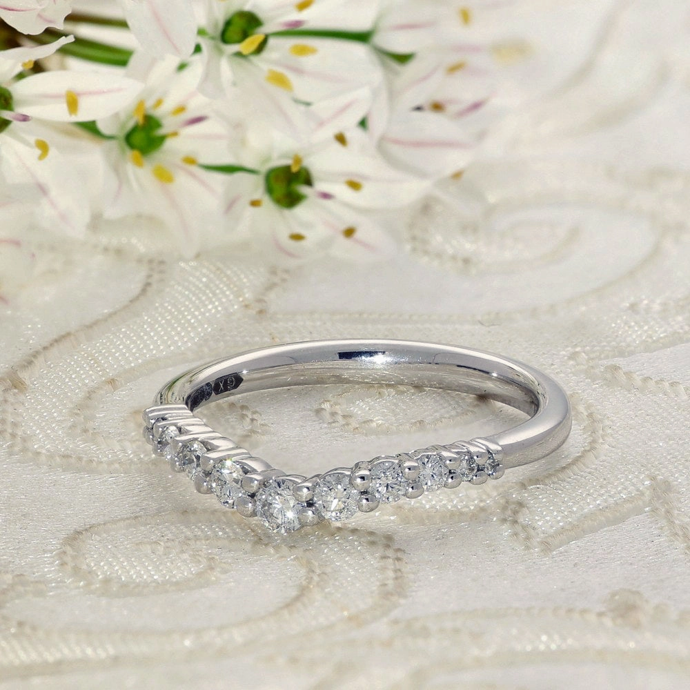 Platinum Graduated Diamond Wishbone Half Eternity Ring
