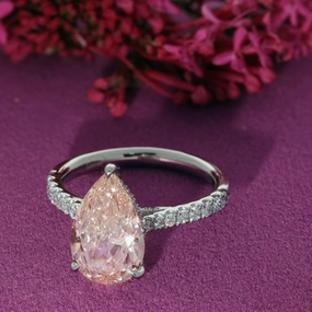 Platinum Laboratory-Grown 2.9ct Pink Pear Cut with Diamond Shoulders Ring