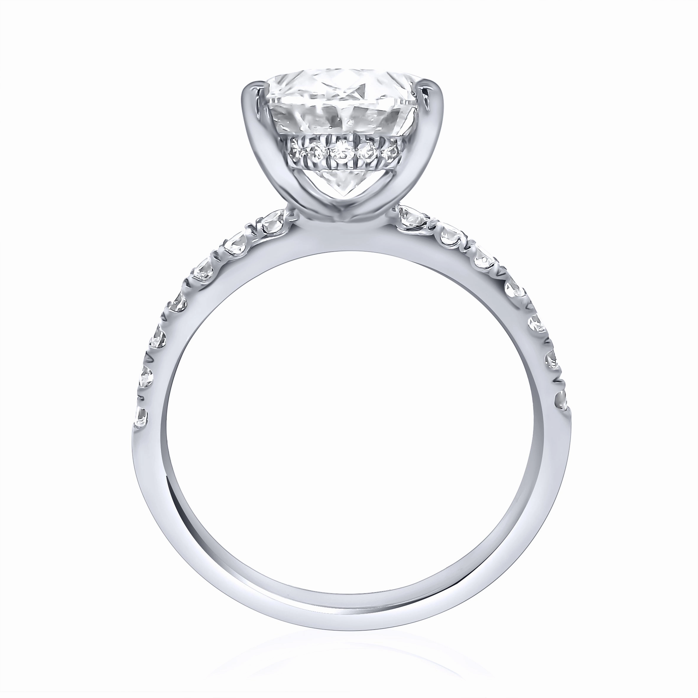 Platinum Laboratory-Grown Diamond 3ct Oval Solitaire with Hidden Halo & Shoulder Diamonds Ring