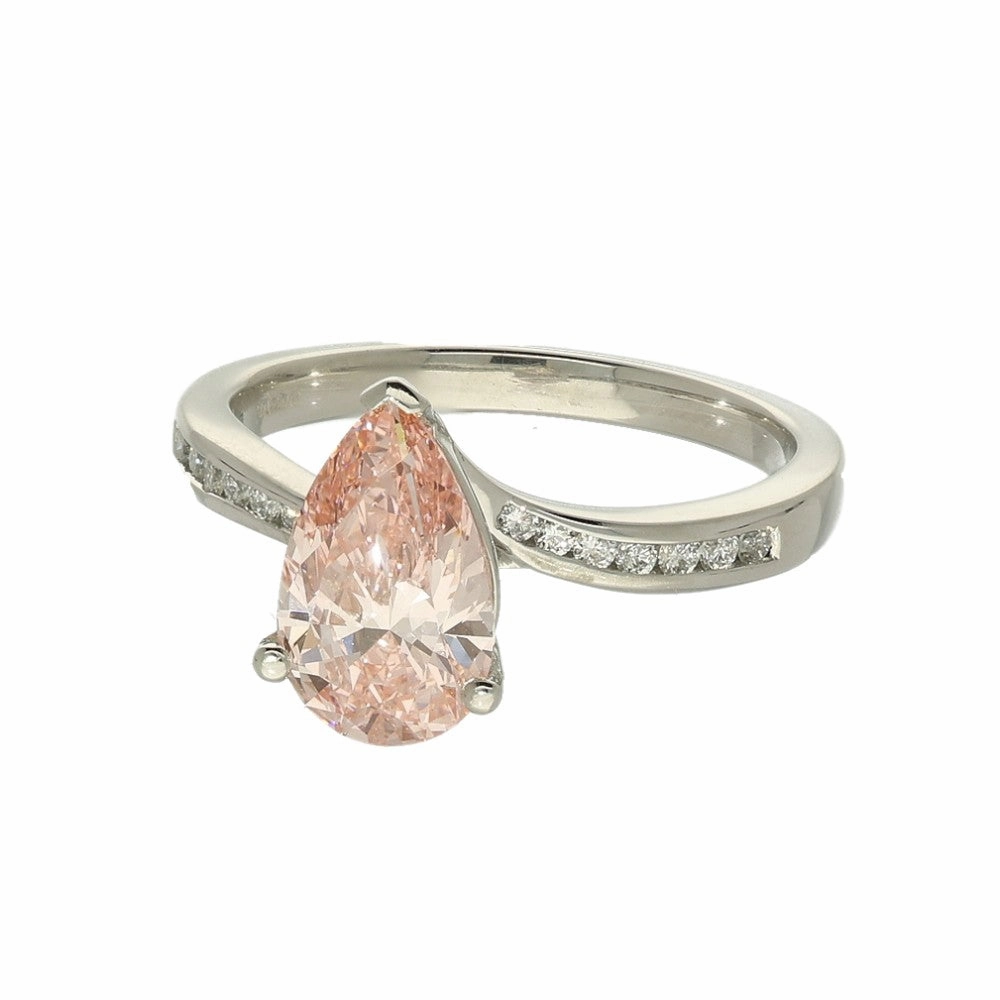 Platinum Laboratory-Grown Pink Pear Shape Diamond Solitaire Ring