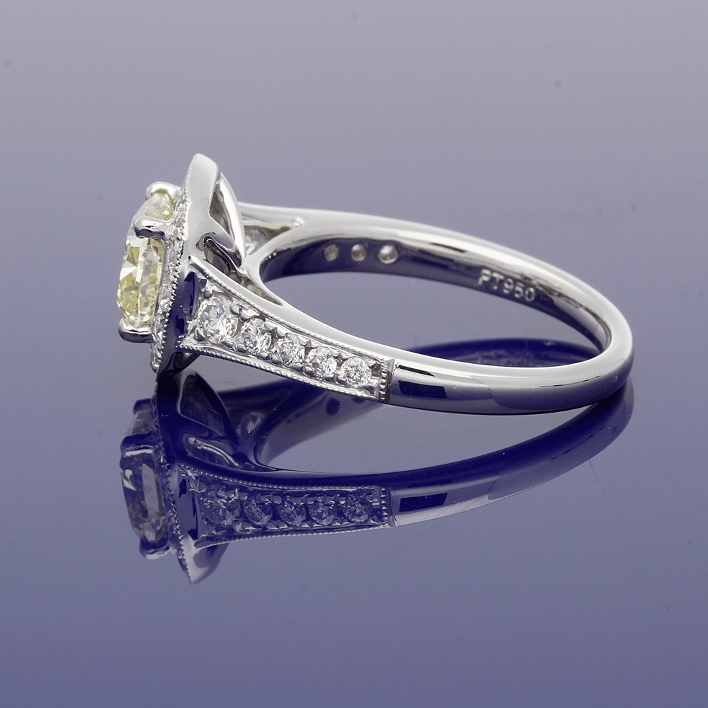 Platinum Natural Yellow & White Diamond Halo Cluster Ring