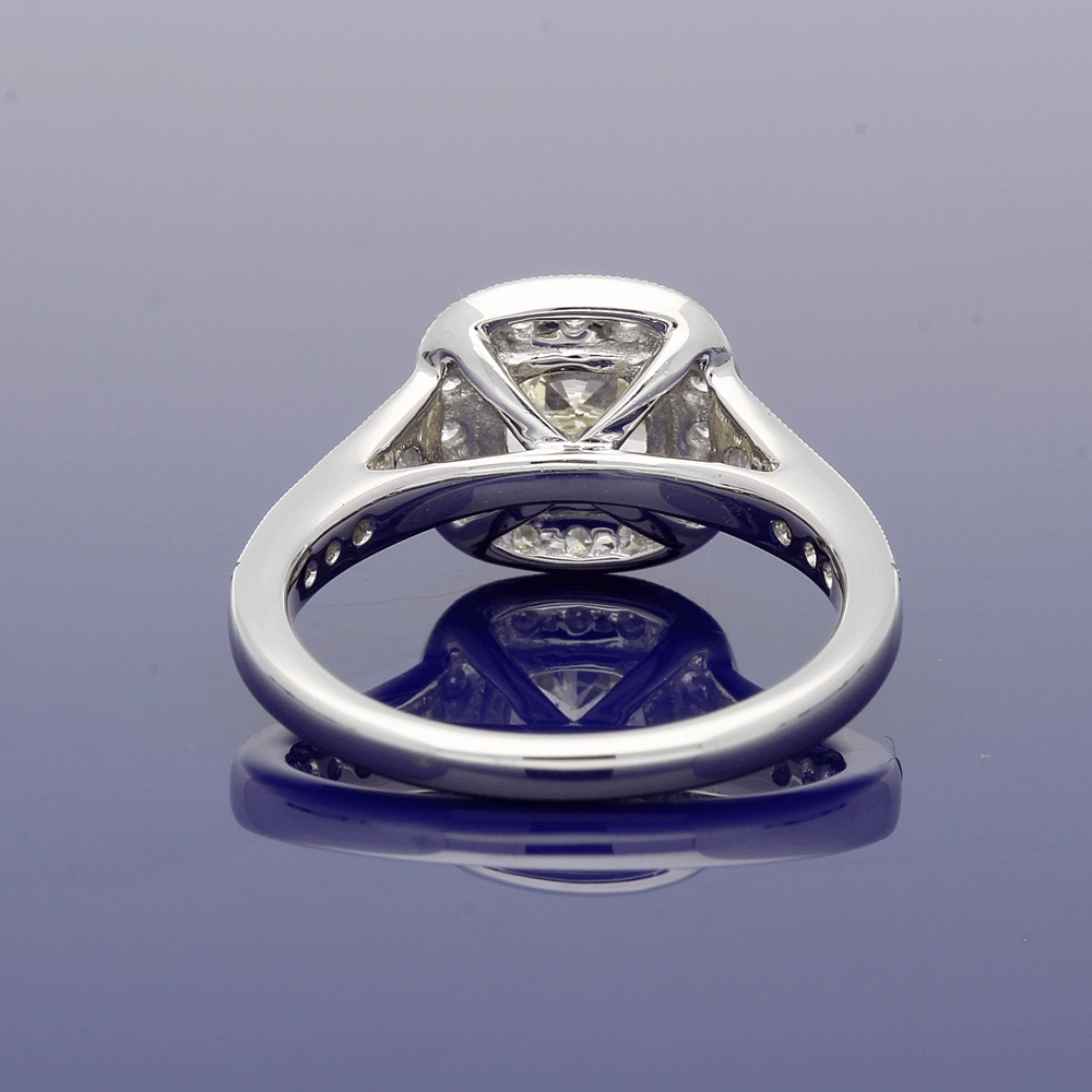 Platinum Natural Yellow & White Diamond Halo Cluster Ring