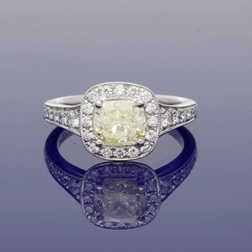 Platinum Natural Yellow & White Diamond Halo Cluster Ring