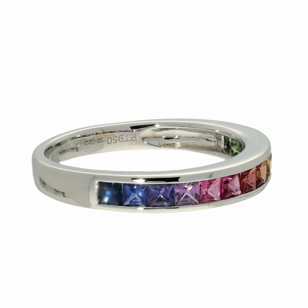 Platinum Princess Cut Rainbow Sapphire Channel Set Half Eternity Ring