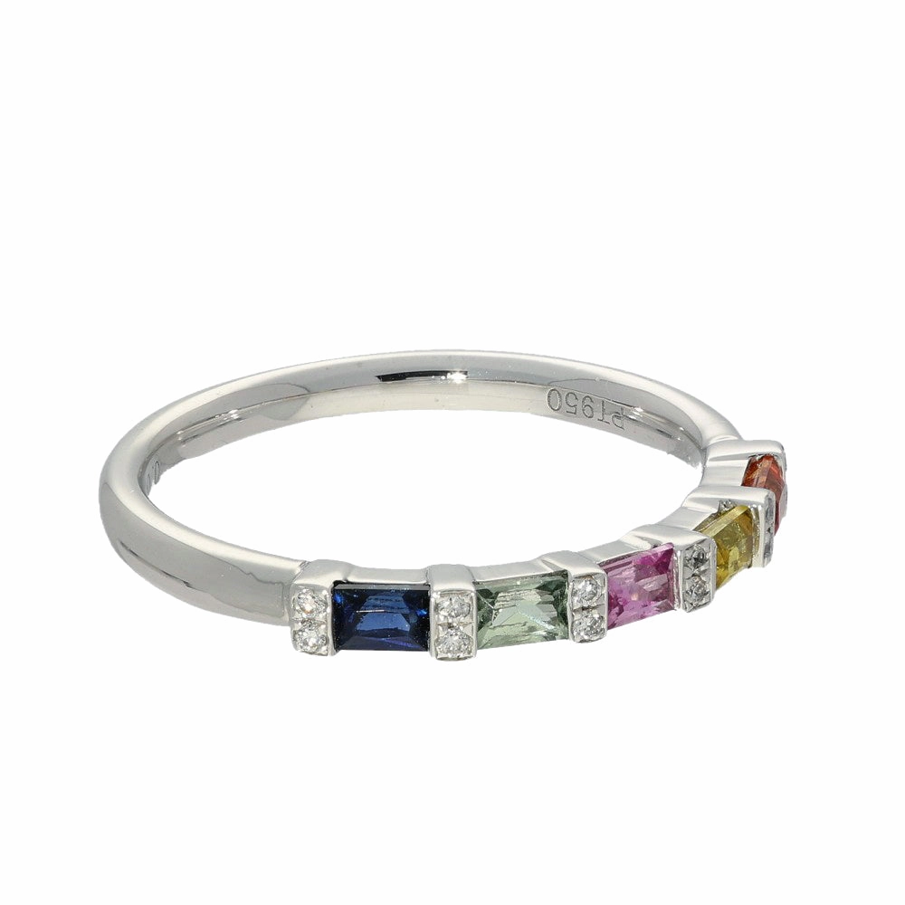 Platinum Rainbow Sapphire & Diamond Half Eternity Ring
