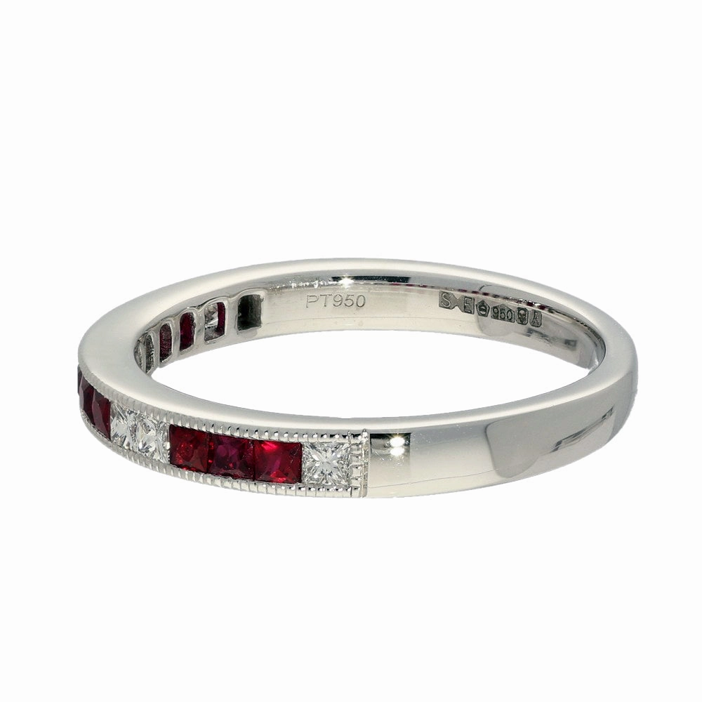 Platinum Ruby & Princess Cut Diamond Half Eternity Ring