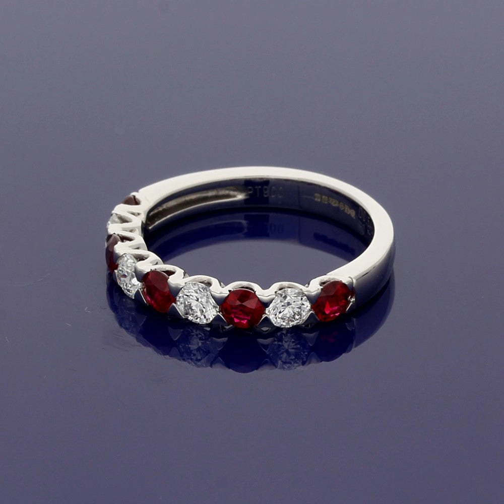 Platinum Ruby and Diamond Half Eternity Ring