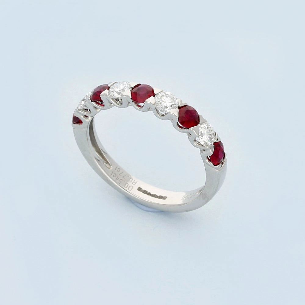 Platinum Ruby and Diamond Half Eternity Ring