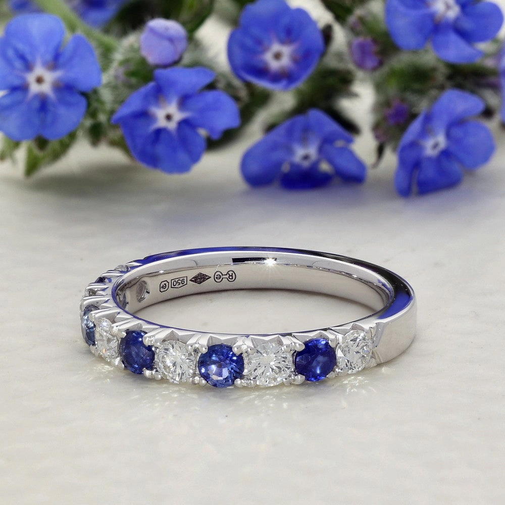 Platinum Sapphire & Diamond 3mm Half Eternity Ring