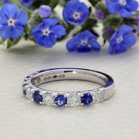 Platinum Sapphire & Diamond 3mm Half Eternity Ring