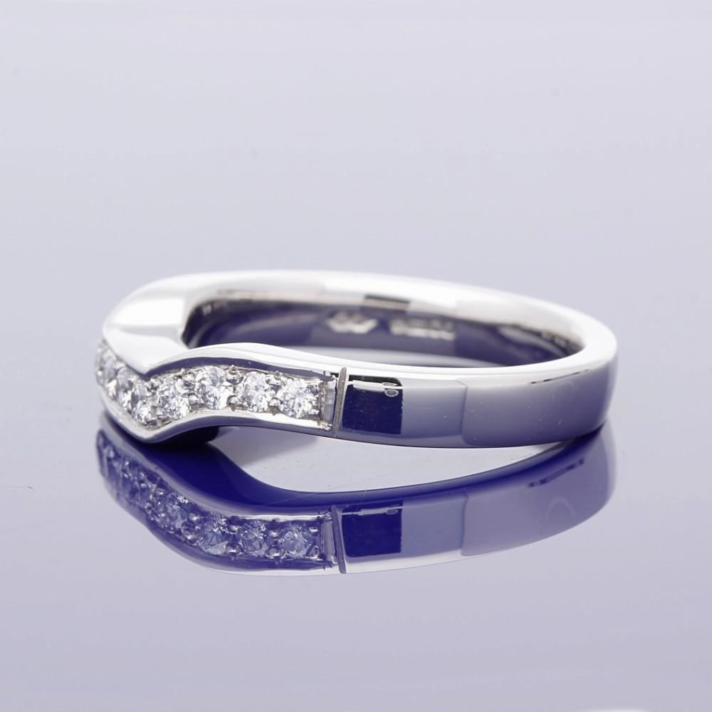 Platinum Shaped Wedding Band With Pave Set Diamonds