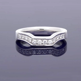 Platinum Shaped Wedding Band With Pave Set Diamonds
