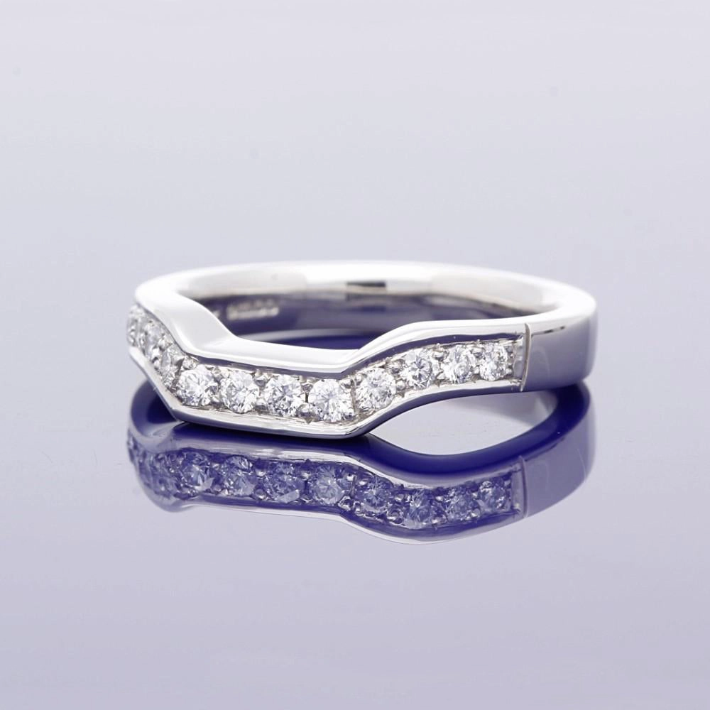 Platinum Shaped Wedding Band With Pave Set Diamonds