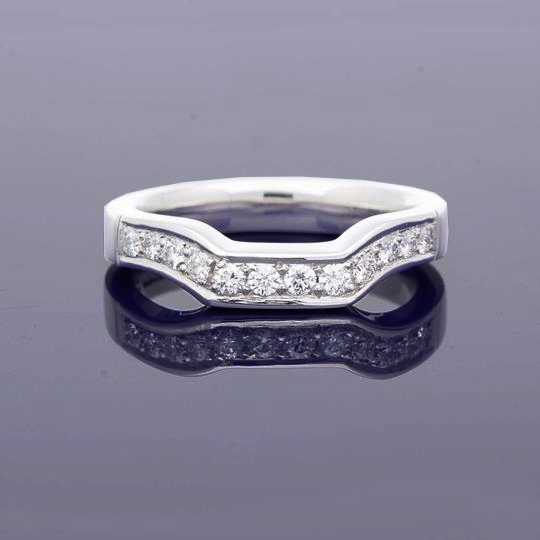 Platinum Shaped Wedding Band With Pave Set Diamonds
