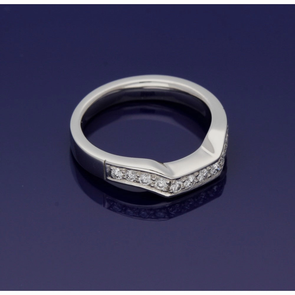 Platinum Shaped Wedding Band With Pave Set Diamonds
