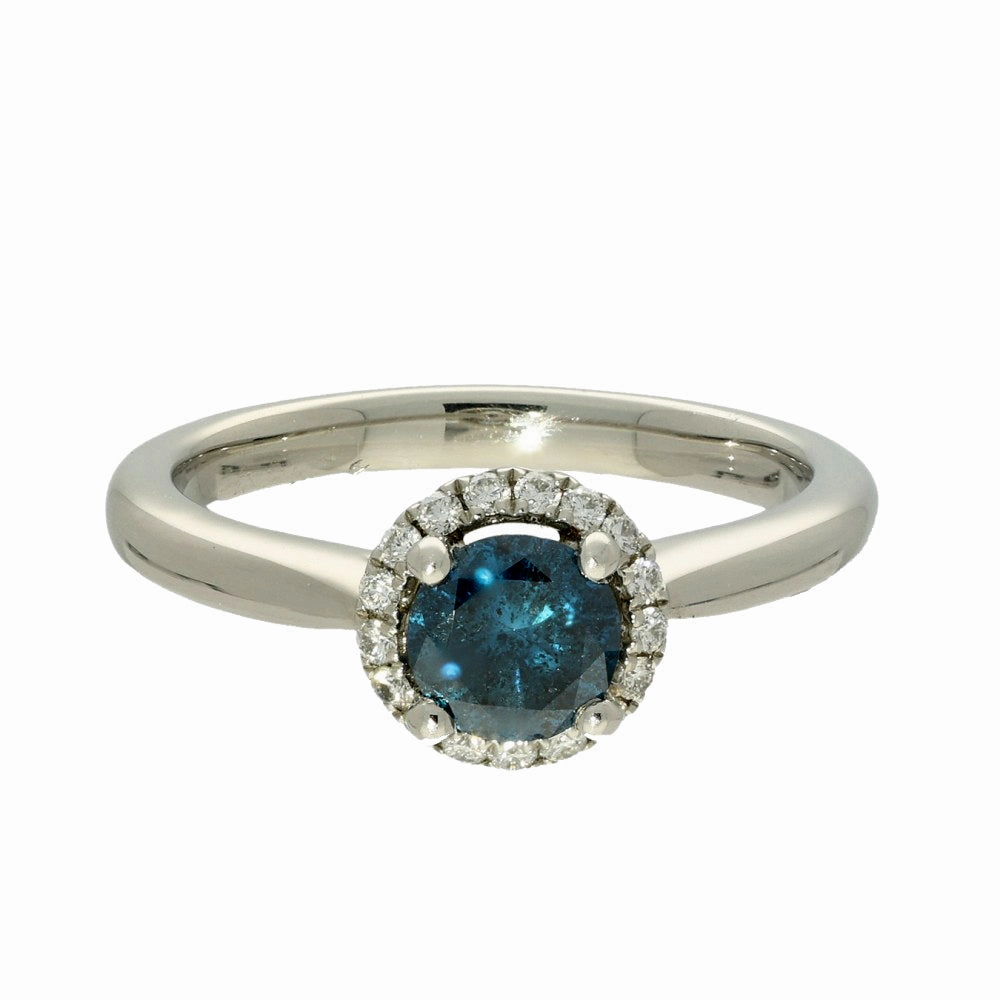 Platinum Teal Blue Diamond Halo Ring