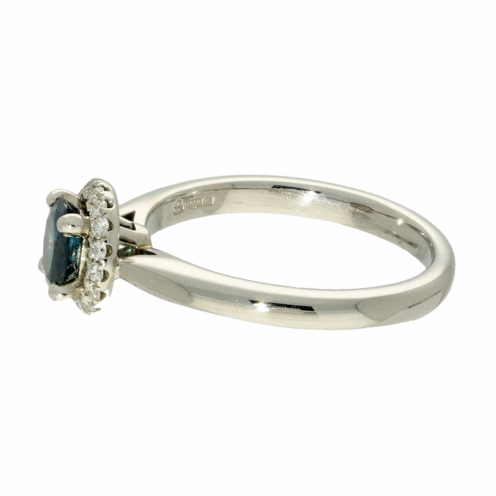 Platinum Teal Blue Diamond Halo Ring