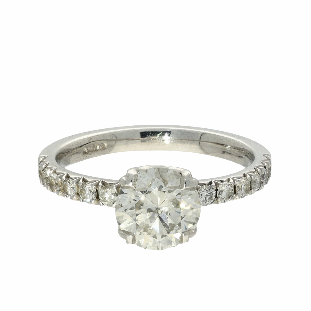 Pre-loved 18ct White Gold Certified 1.20ct Diamond Shoulders Solitaire Ring