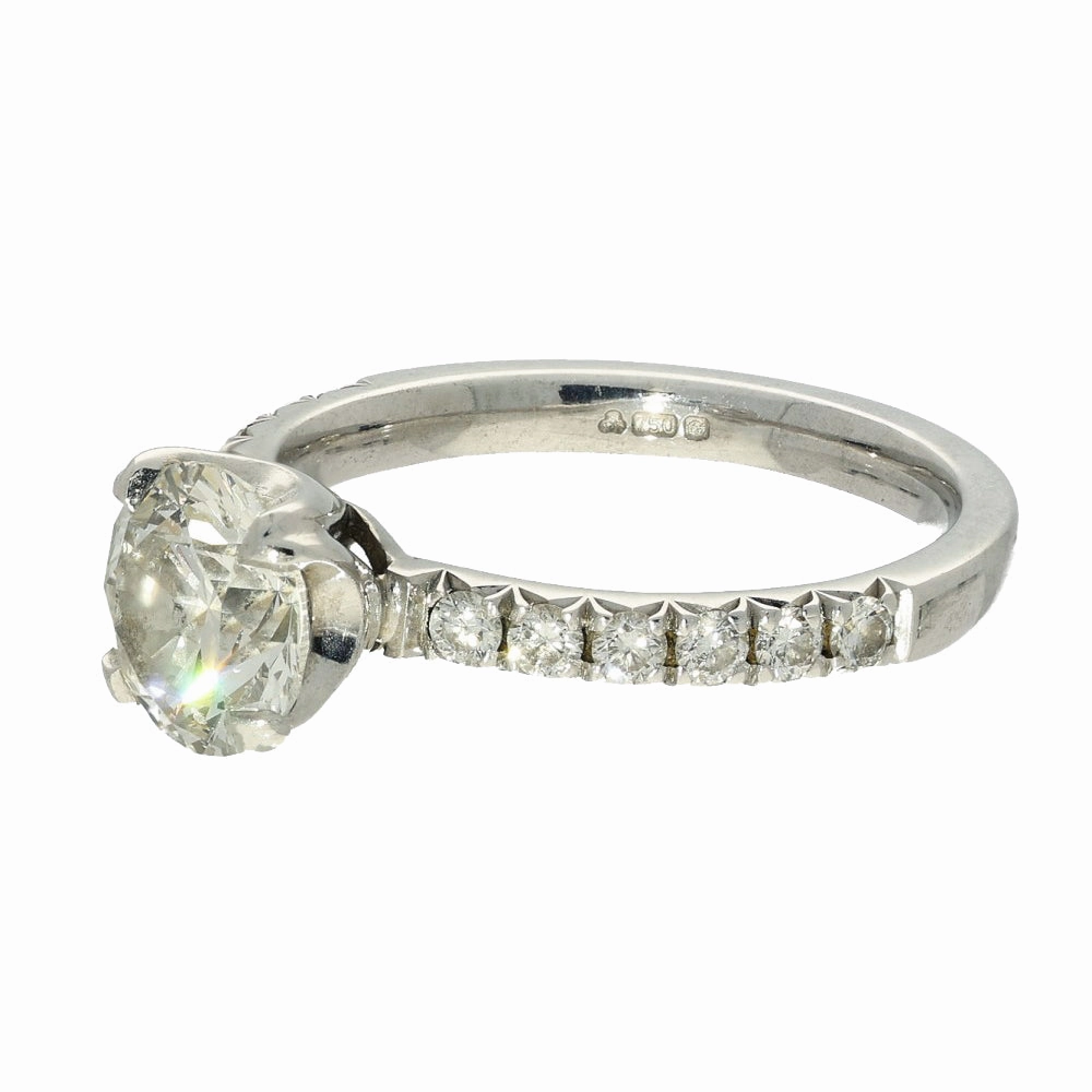 Pre-loved 18ct White Gold Certified 1.20ct Diamond Shoulders Solitaire Ring