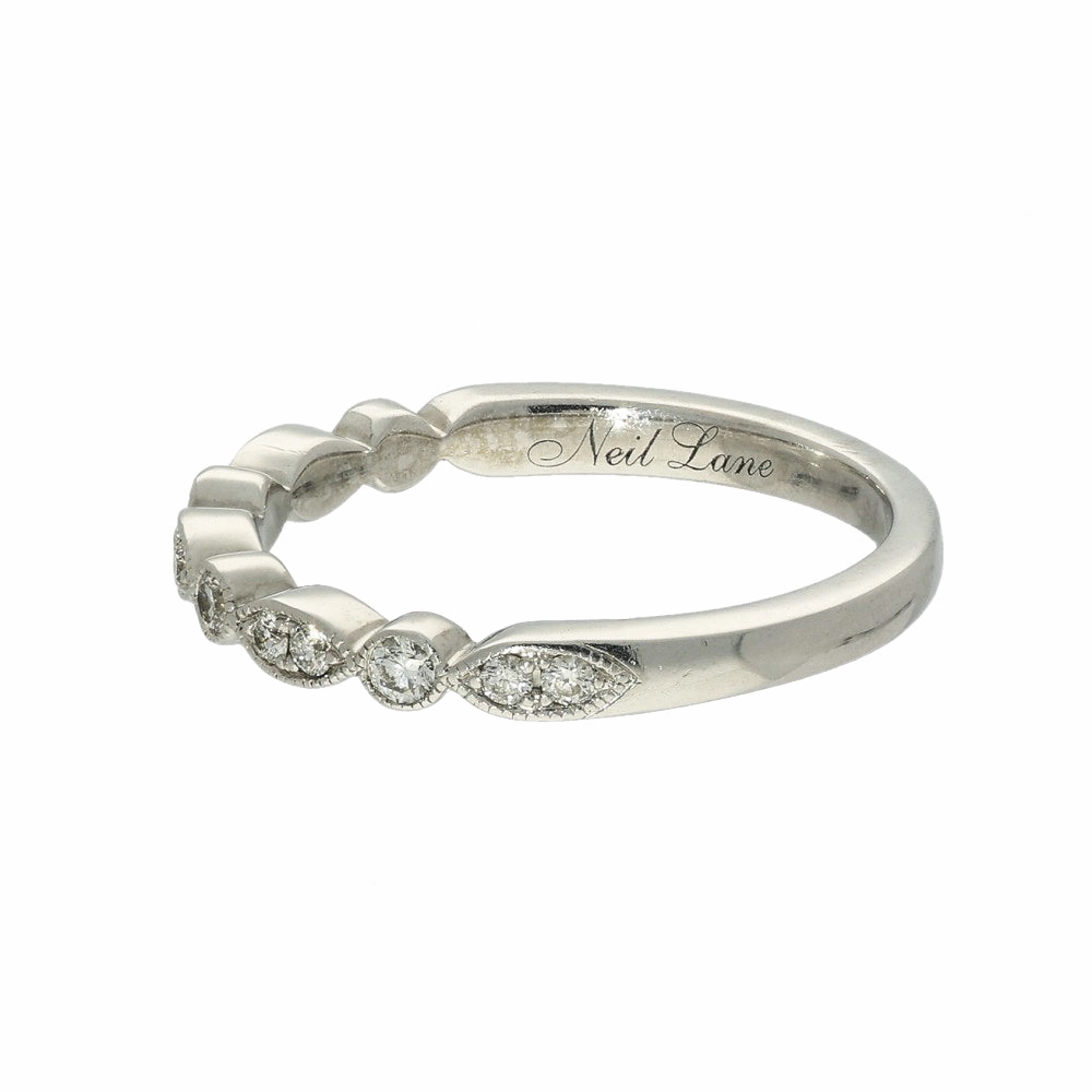 Pre-owned 14ct White Gold Diamond Half Eternity Ring Milgrain Edge