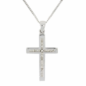 Pre Owned 9ct White Gold 0.25ct Diamond Set Cross Pendant And Chain Necklace