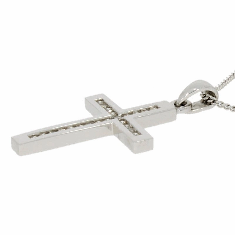 Pre Owned 9ct White Gold 0.25ct Diamond Set Cross Pendant And Chain Necklace