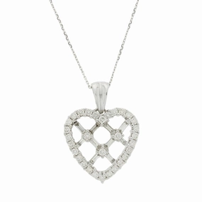 Pre Owned 9ct White Gold 1.25cts Diamond Set Heart Pendant and Chain Necklace