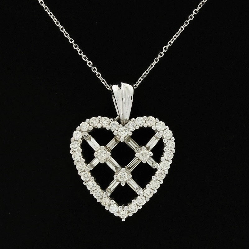 Pre Owned 9ct White Gold 1.25cts Diamond Set Heart Pendant and Chain Necklace