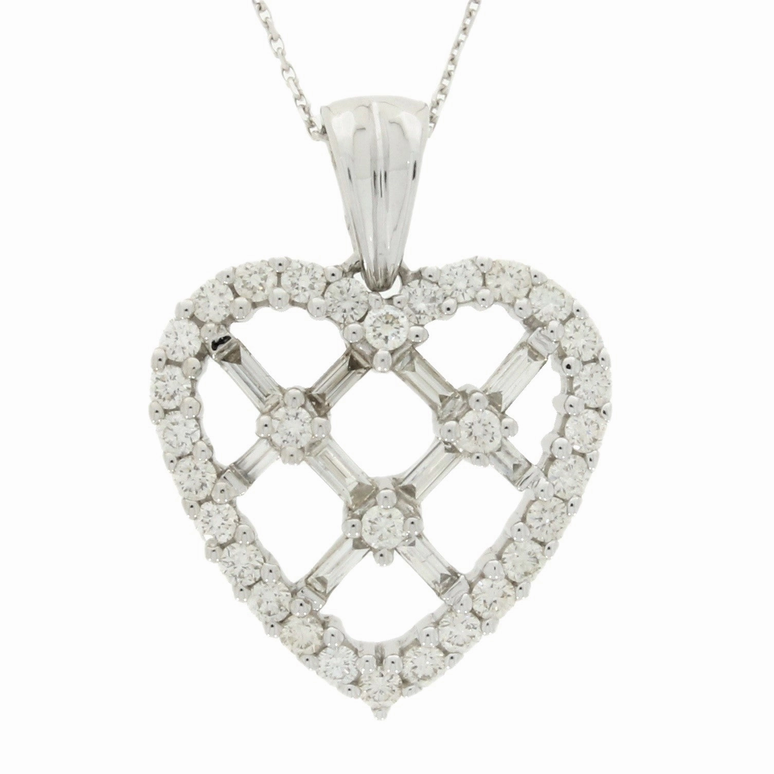 Pre Owned 9ct White Gold 1.25cts Diamond Set Heart Pendant and Chain Necklace