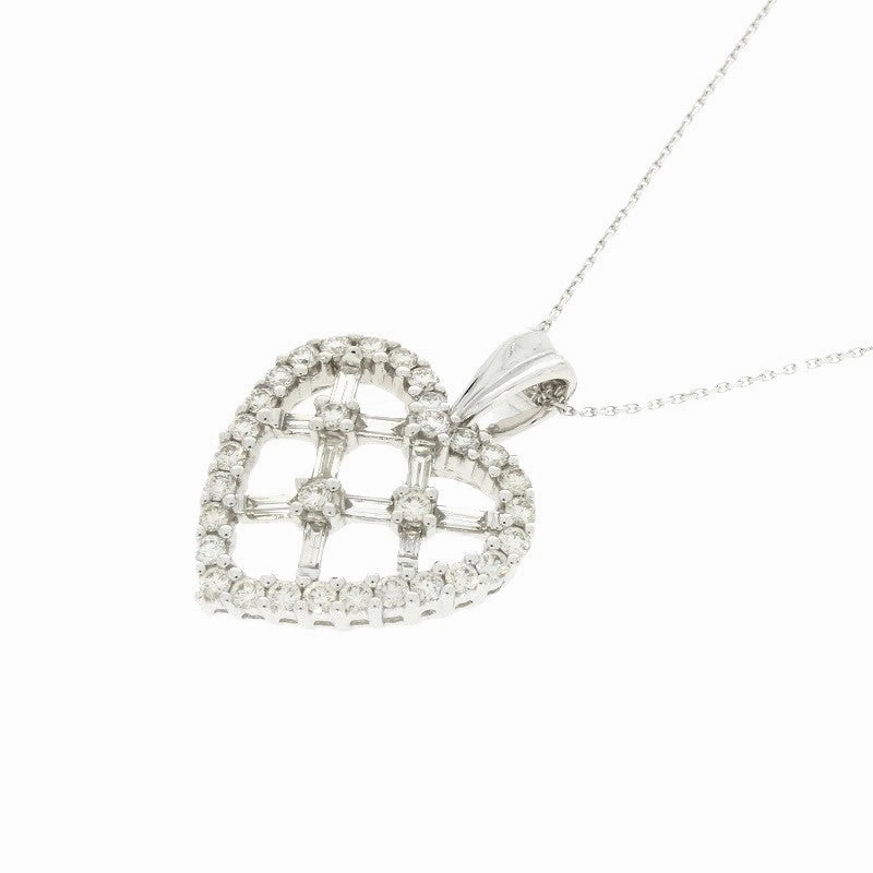 Pre Owned 9ct White Gold 1.25cts Diamond Set Heart Pendant and Chain Necklace