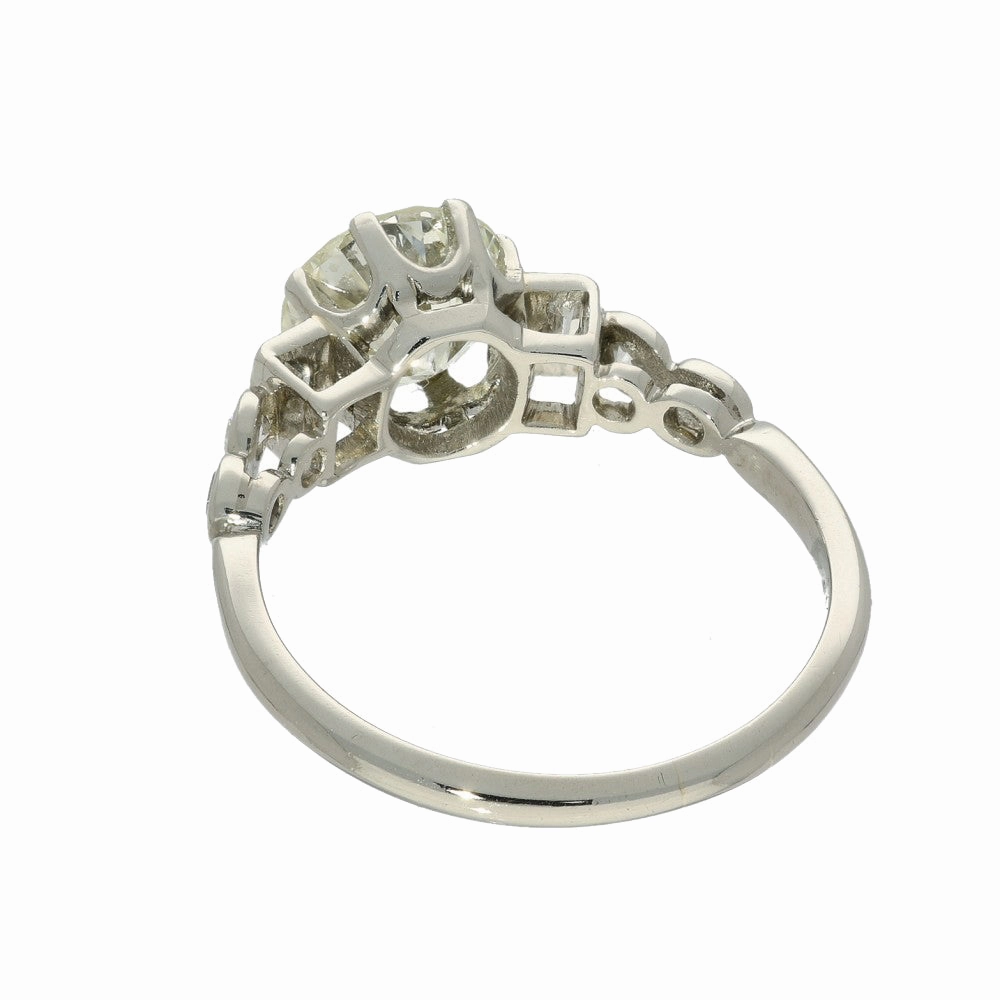 Pre-owned Art Deco Inspired 18ct White Gold 1.46ct Diamond Solitaire Ring