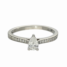 Pre-owned Platinum 0.42ct Pear Shape Diamond Shoulder Set Engagement Ring