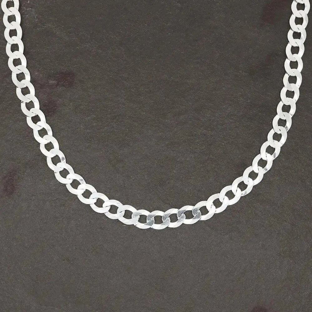 Pre-Owned Sterling Silver Diamond Cut Flat Mens Curb Chain Necklace 18"