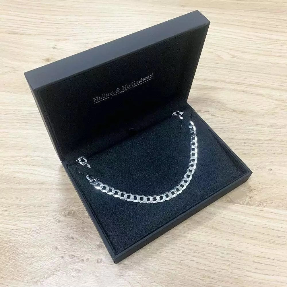 Pre-Owned Sterling Silver Diamond Cut Flat Mens Curb Chain Necklace 18"