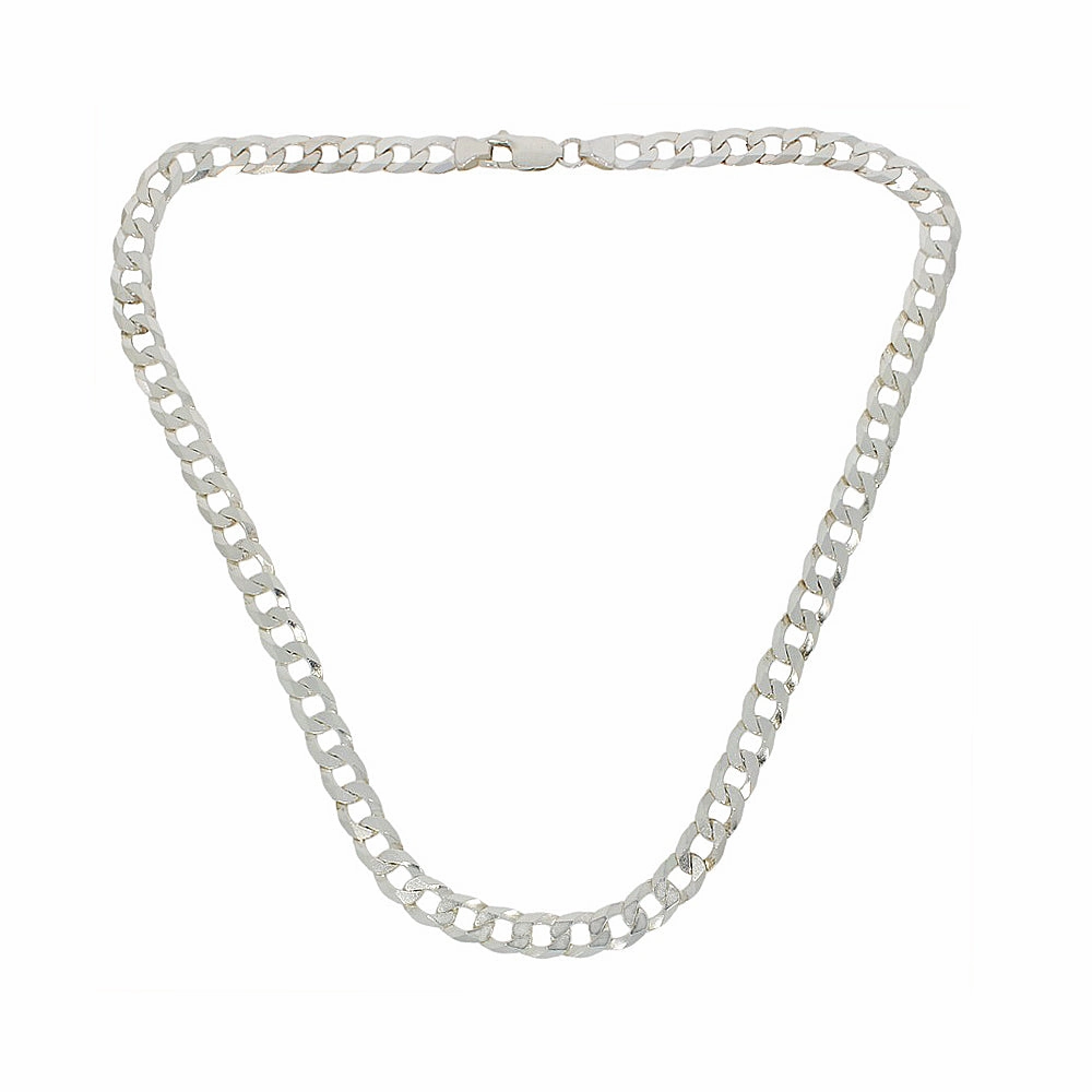 Pre-Owned Sterling Silver Diamond Cut Flat Mens Curb Chain Necklace 18"