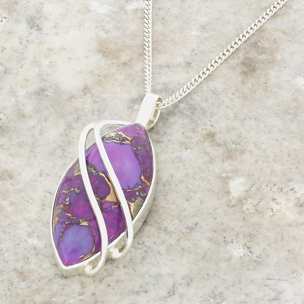 Purple Mohave Turquoise Sterling Silver Marquise Pendant & Chain