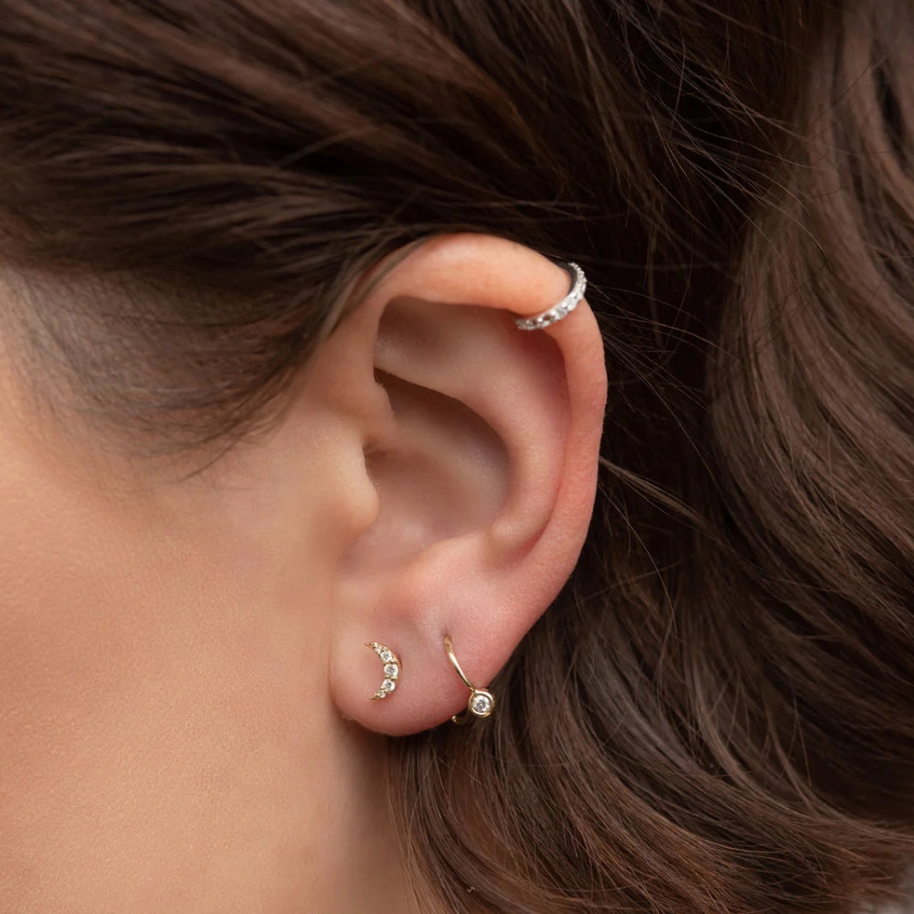 Rachel Reid 14k Diamond Crescent Moon Stud Earrings