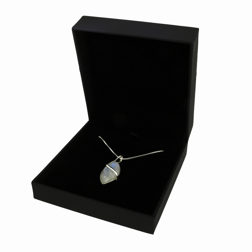Rainbow Moonstone Sterling Silver Marquise Pendant & Chain