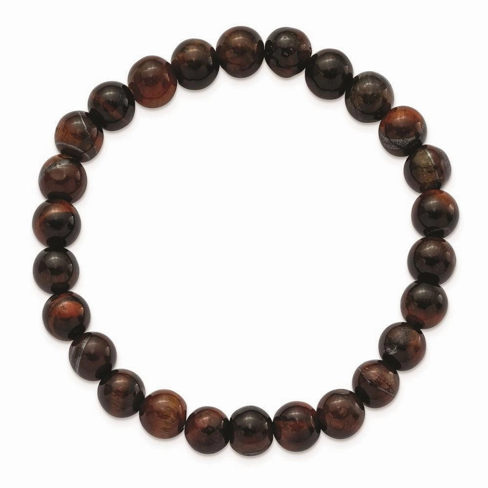 Red Tiger's Eye Agate Beaded Stretch Bracelet