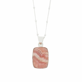 Rhodochrosite Sterling Silver Small Rectangular Pendant and Chain