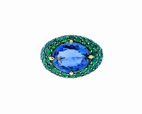 Ring with tanzanite and tsavorites