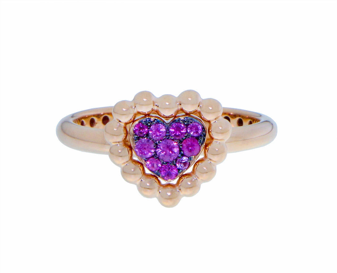 Rose and yellow gold heart rings with pink sapphire or diamonds