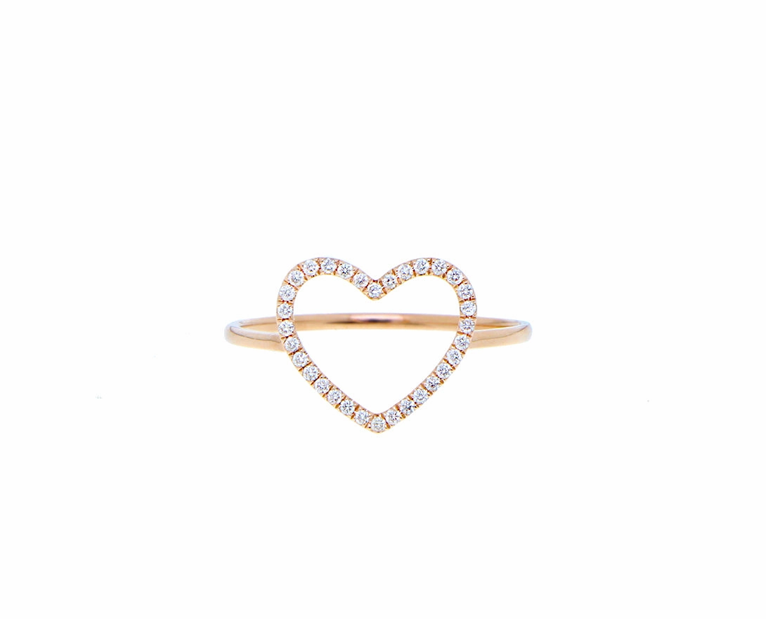 Rose gold and diamond rings with a big or small heart