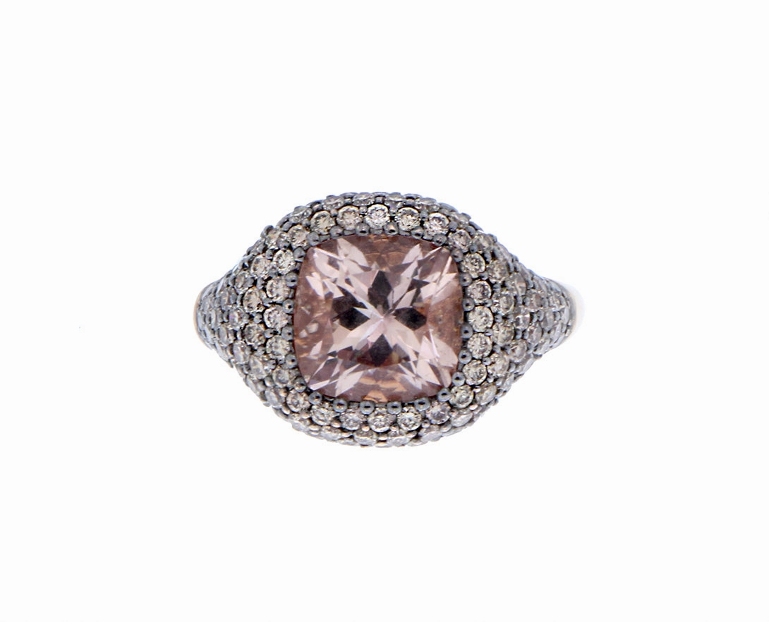 Rose gold morganite ring with brown diamonds