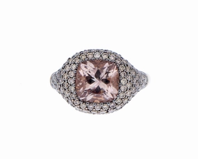 Rose gold morganite ring with brown diamonds